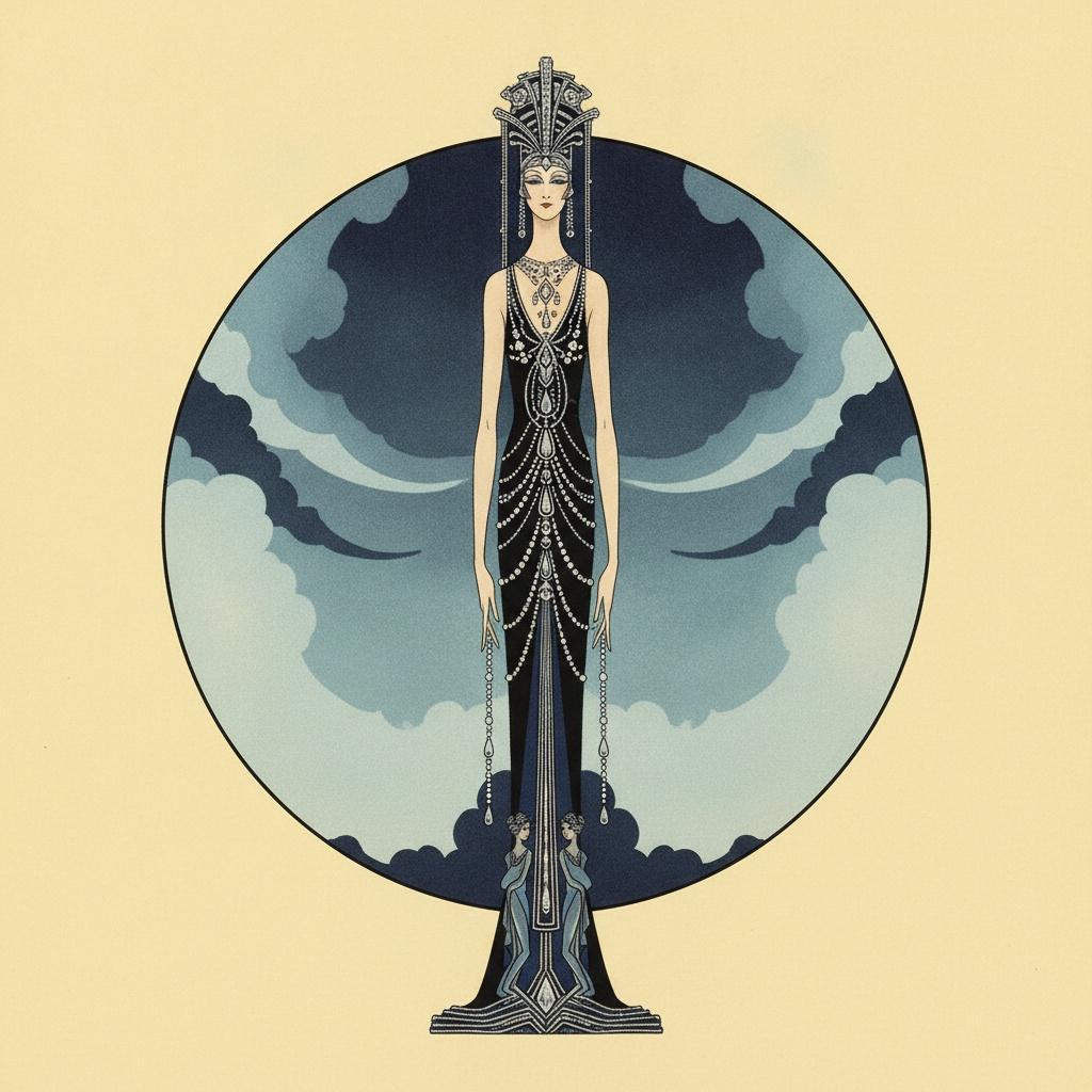Navy Silhouette Amidst Circular Blue Cloud Arcs — Valentin Laurent De Courcey