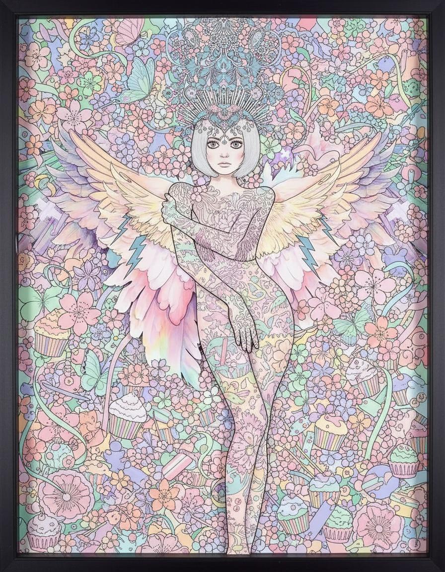 Ethereal Serenity: A Singular Vision Of Winged Grace Amidst Pastel Botanical Blooms — Gabrielle Rolland
