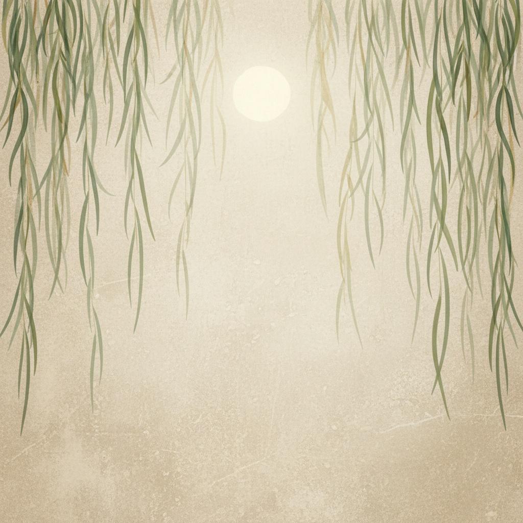 Ethereal Descent Of Sage Tendrils Under A Pale And Luminous Celestial Orb — Laurent Roche