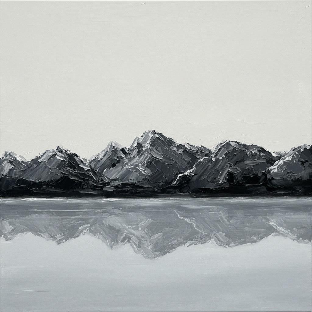 Monolithic Silence: A Meditative Study Of Charcoal Peaks And Reflective Mist — Laurent Roche
