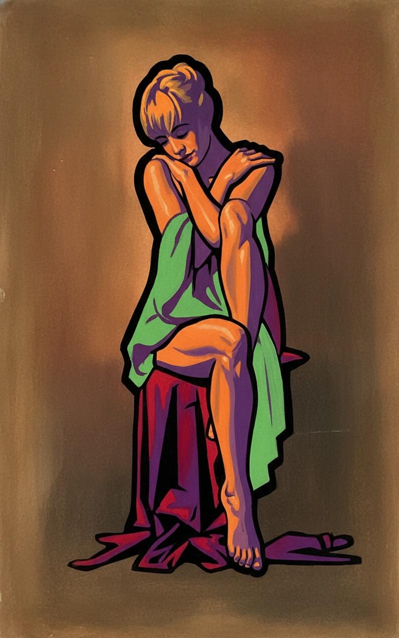 Solitary Meditation In Teal And Ochre: A Monumental Study Of Silent Grace — Caroline Pelletier