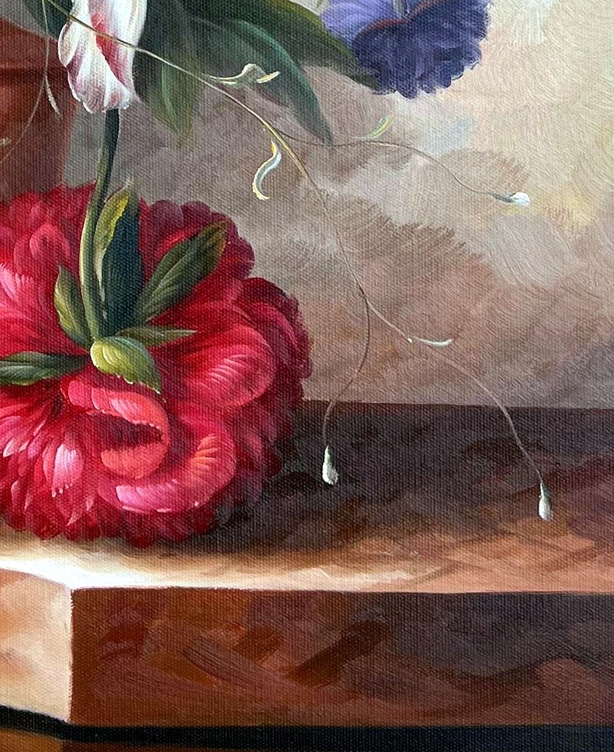 Baroque Floral Still Life on Stone Ledge - detail