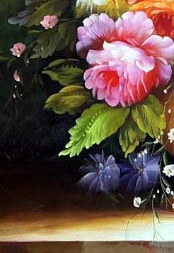 Romantic Floral Still Life on Linen - detail