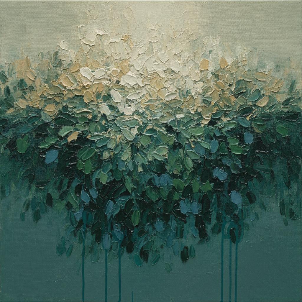 Verdant Impasto Thickest With Descending Teal Fluidity — David Moreau