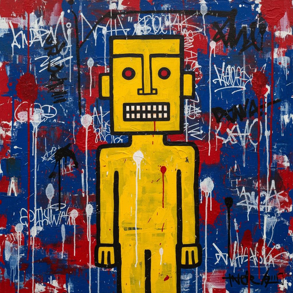 Fragmented Icon In Cobalt Chaos: A Singular Study Of Urban Tension And Spontaneity — Laurent Girard
