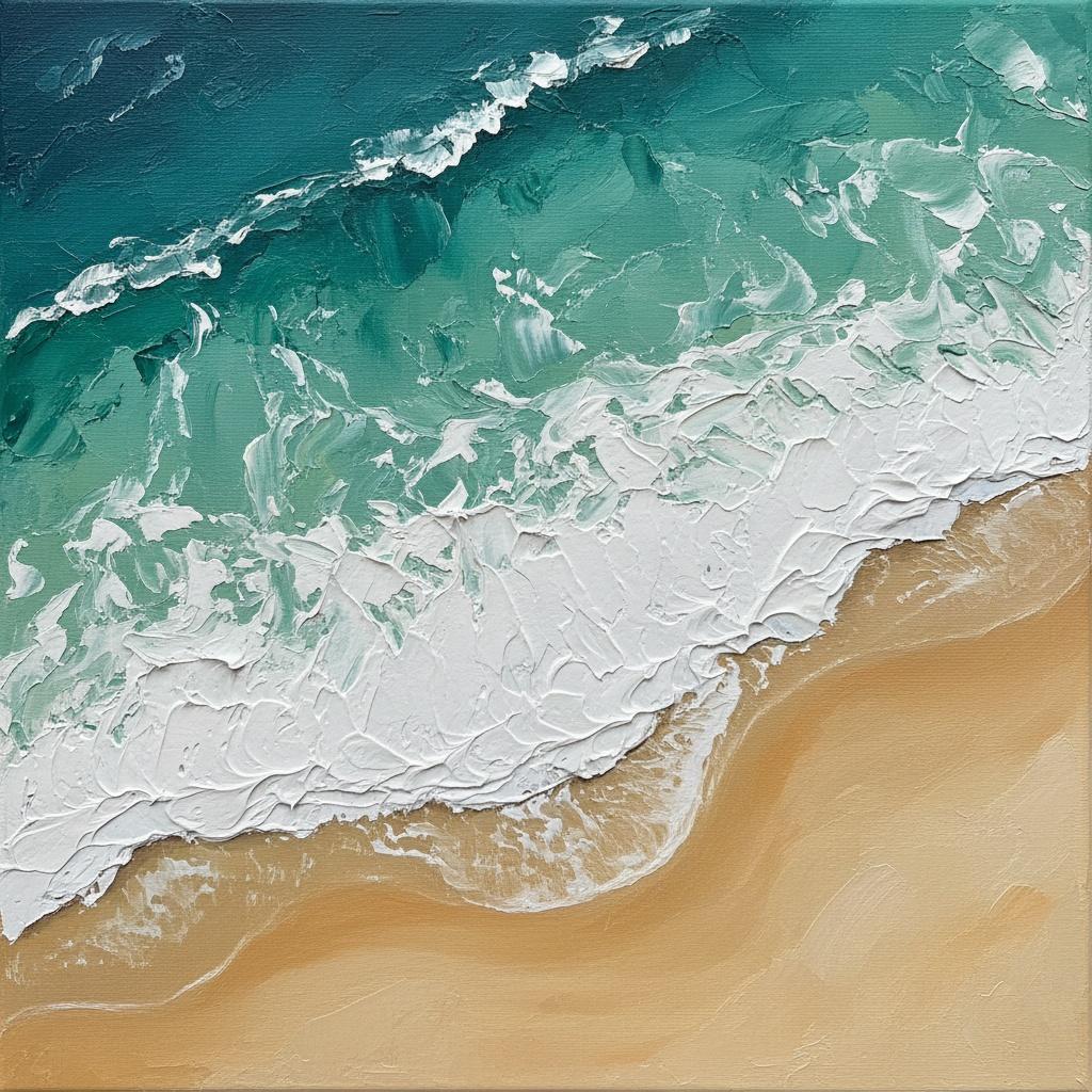 Ethereal Surge Of Turquoise Tides With Sculptural White Foam And Ochre Sands — David Moreau