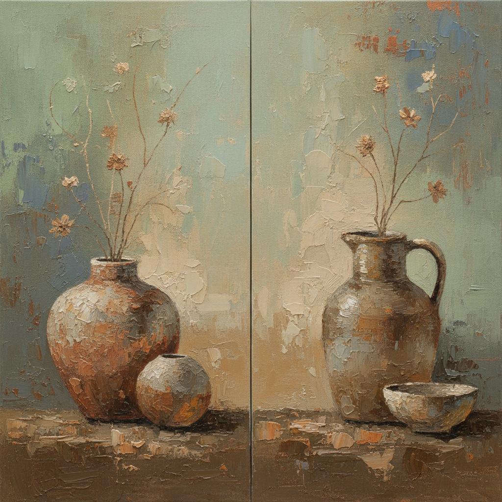 Dried Botanicals And Earthy Ceramics In Heavy Impasto — Laurent Roche