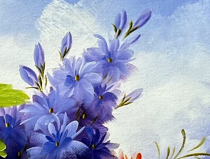 Impressionistic Floral Bouquet in Dark Basket - detail