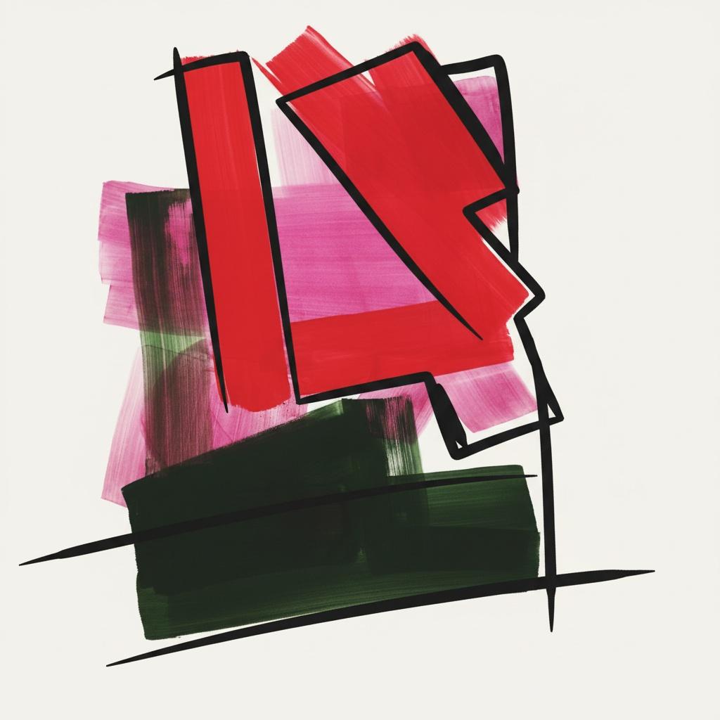 Crimson Fragments And Calligraphic Shadows In A Monumental Abstract Composition — Yann Lambert
