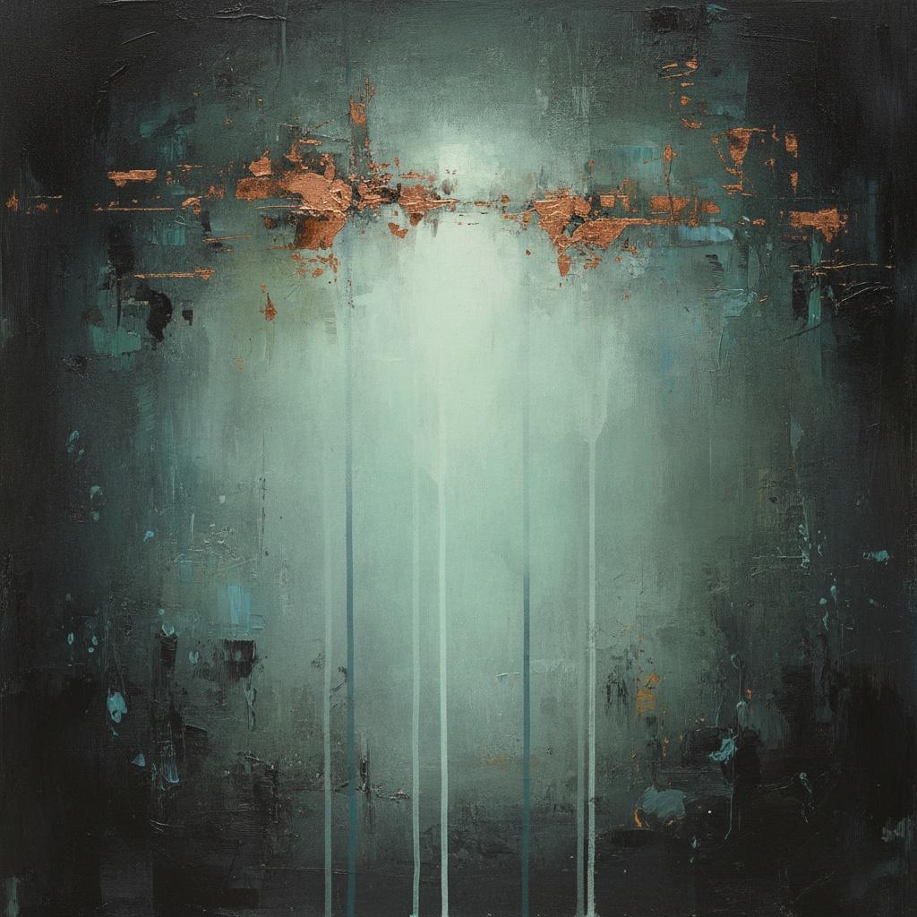 Ethereal Copper Horizon: A Monumental Study In Luminous Cyan And Distressed Bronze — Laurent Fabre