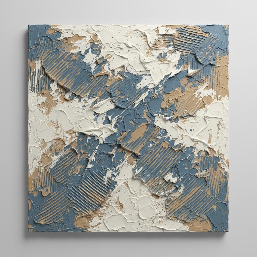 Fragmented Strata Of Slate Blue And Sand: A Monumental Study In Tactile Tension — David Moreau