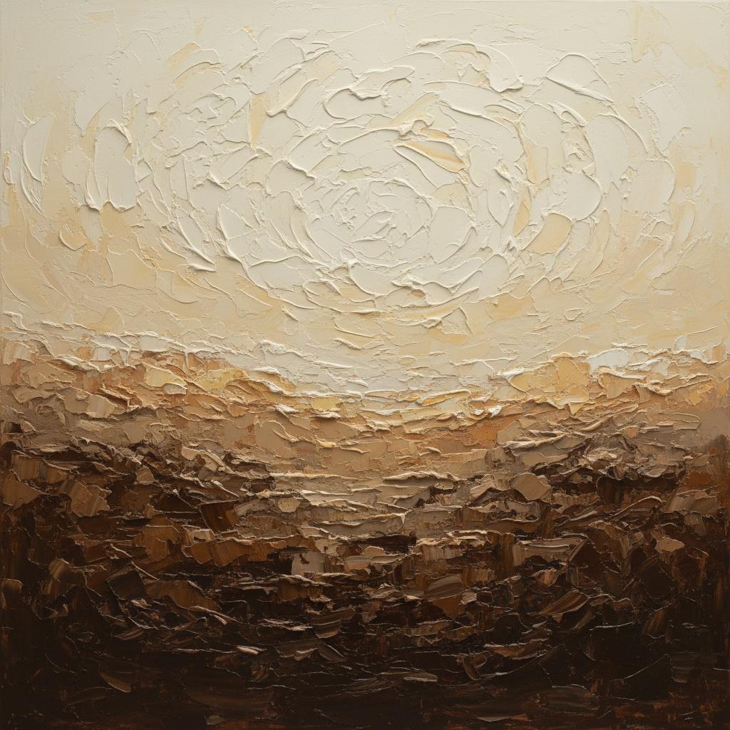 Ethereal Swirls Over Earthly Depths: A Monumental Study In Textured Light And Shadow — David Moreau
