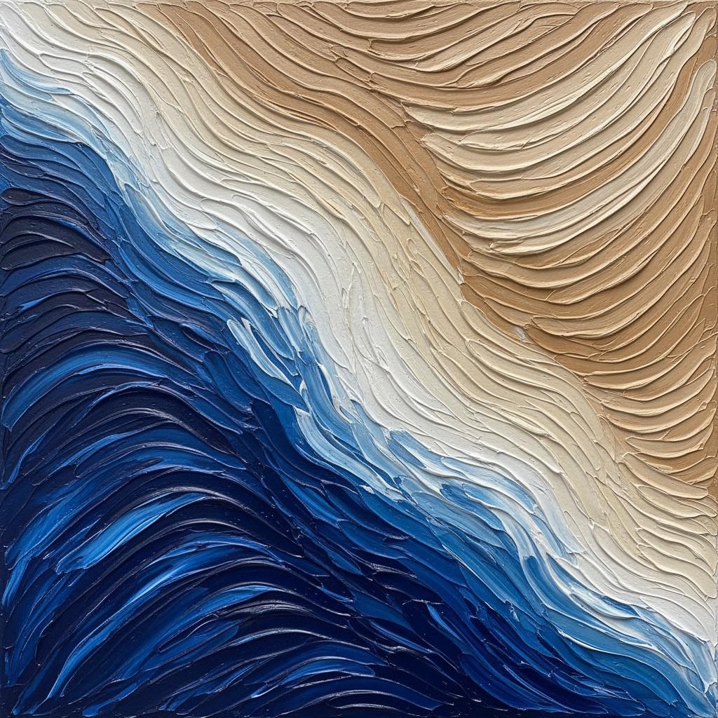 Ethereal Tides Of Sculpted Sand And Deep Cerulean Impasto Waves — David Moreau