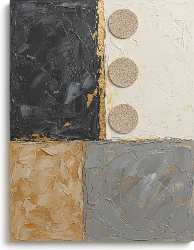 Monolithic Quadrant In Charcoal And Gold With Ethereal Sanded Orbs — David Moreau