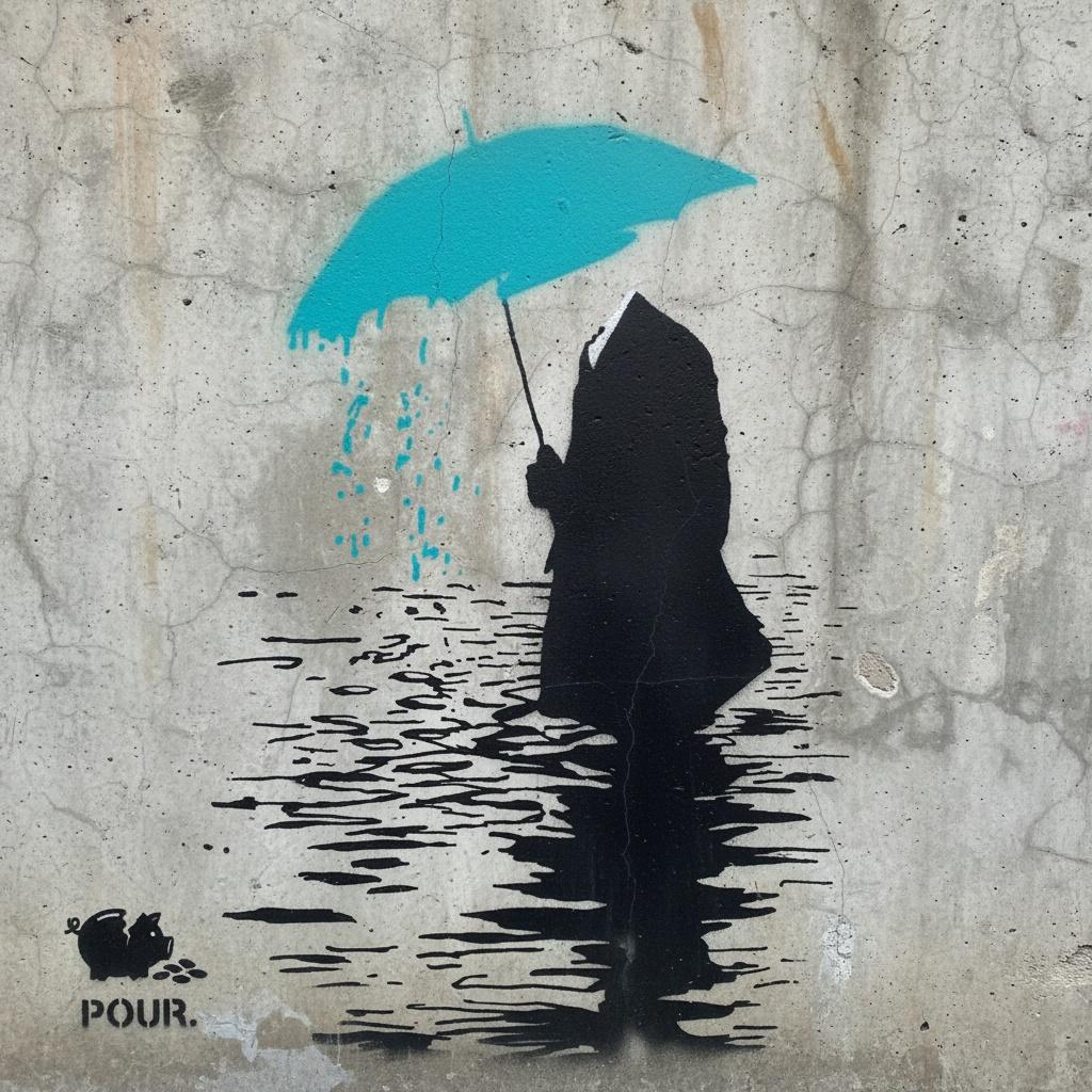 Cyan Solitude: A Monochromatic Reflection Of Rain Upon Weathered Concrete — Gabriel Lefèvre