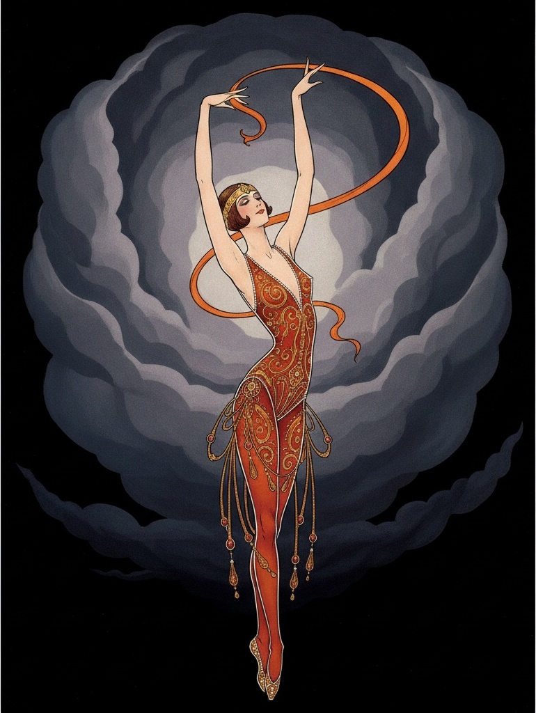 Gilded Ribbon Orbiting A Charcoal Cloud Silhouette — Valentin Laurent De Courcey