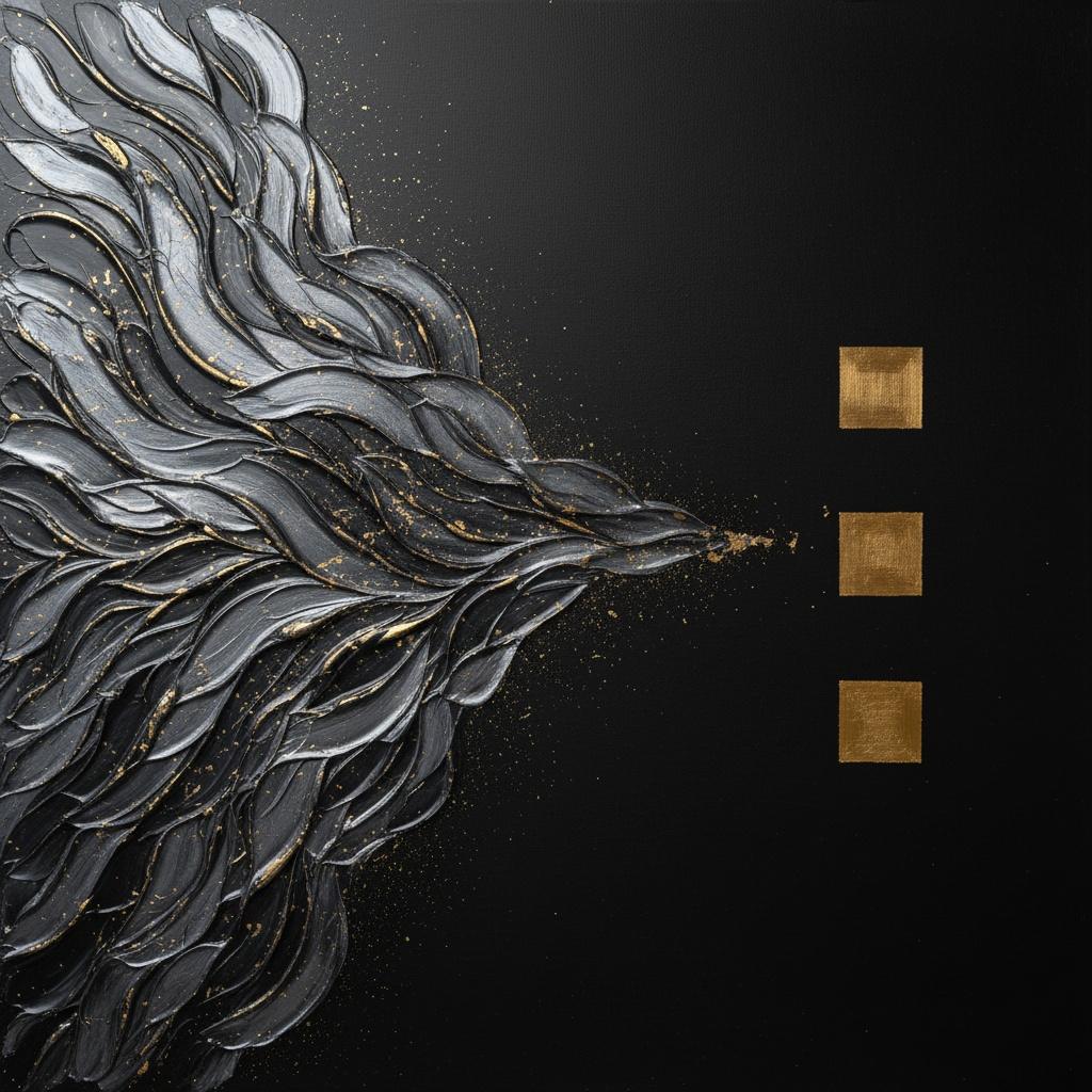 Obsidian Flow With Gilded Fragments: A Monumental Study In Silver And Gold — David Moreau