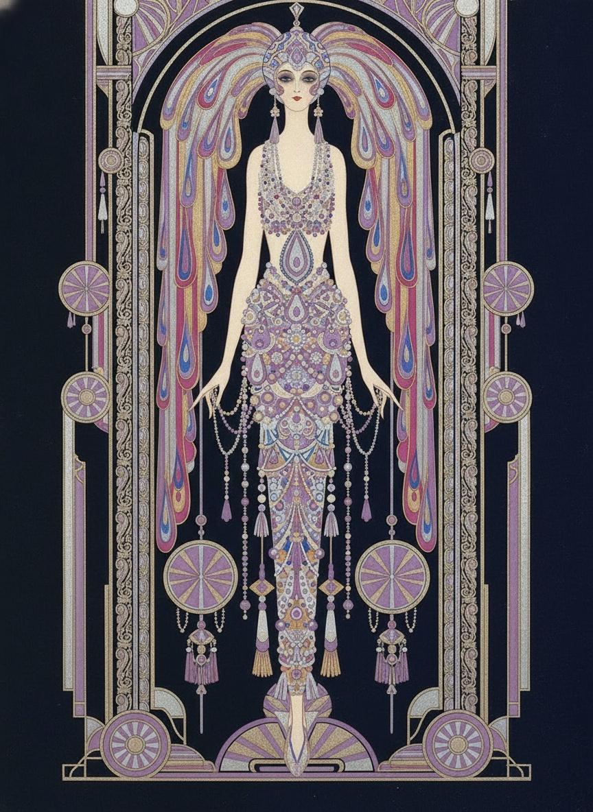 Lavender Filigree And Gold Medallions Within A Black Void — Valentin Laurent De Courcey