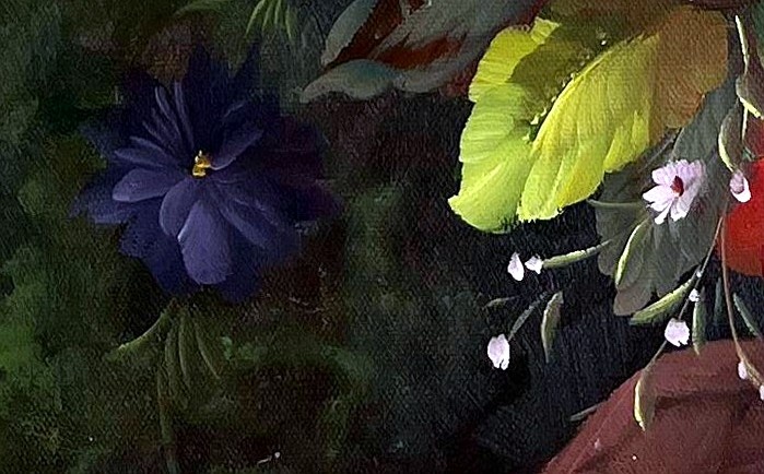 Romantic Floral Still Life in Golden Vase - detail