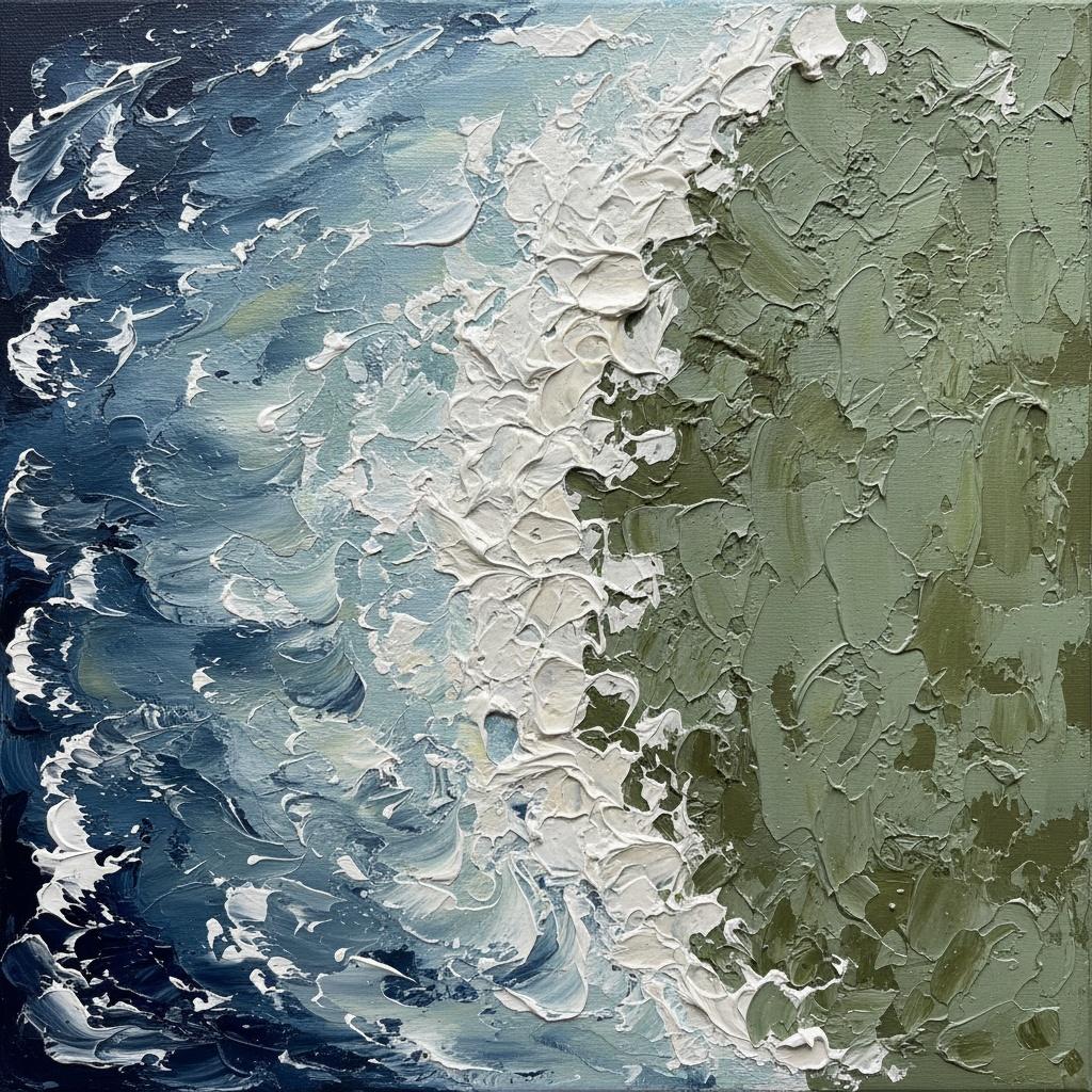 Fragmented Tides Of Olive And Navy In A Monumental Impasto Study — David Moreau