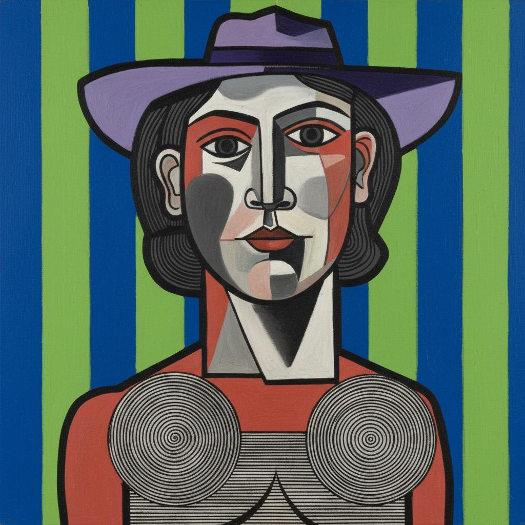Fragmented Elegance In Cobalt And Terracotta: A Singular Cubist Study — Marc Duvallier