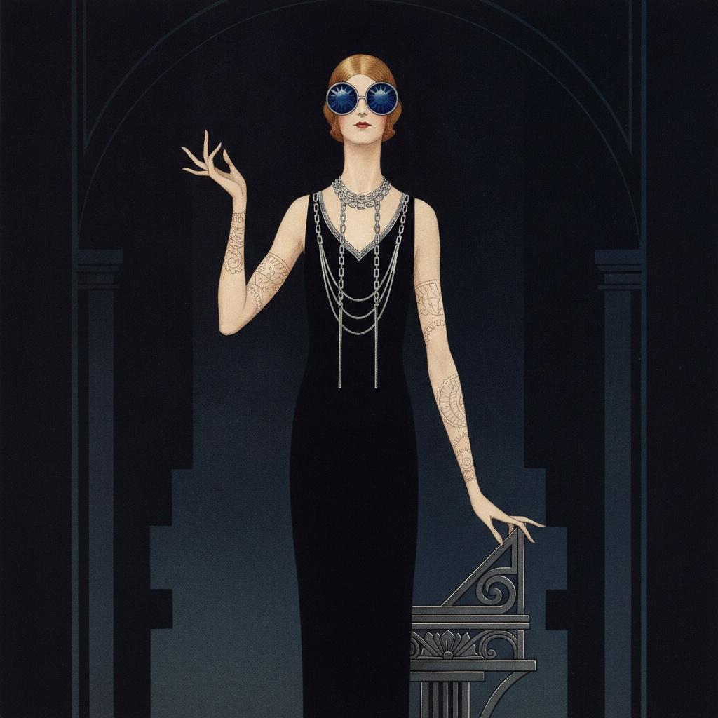 Midnight Blue Silhouette Amidst Silvered Geometric Arches — Valentin Laurent De Courcey