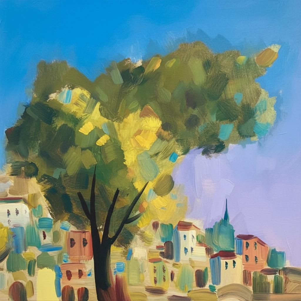 Ethereal Canopy Over Silent Architecture: A Meditative Study In Impasto And Light — Marion Delorme