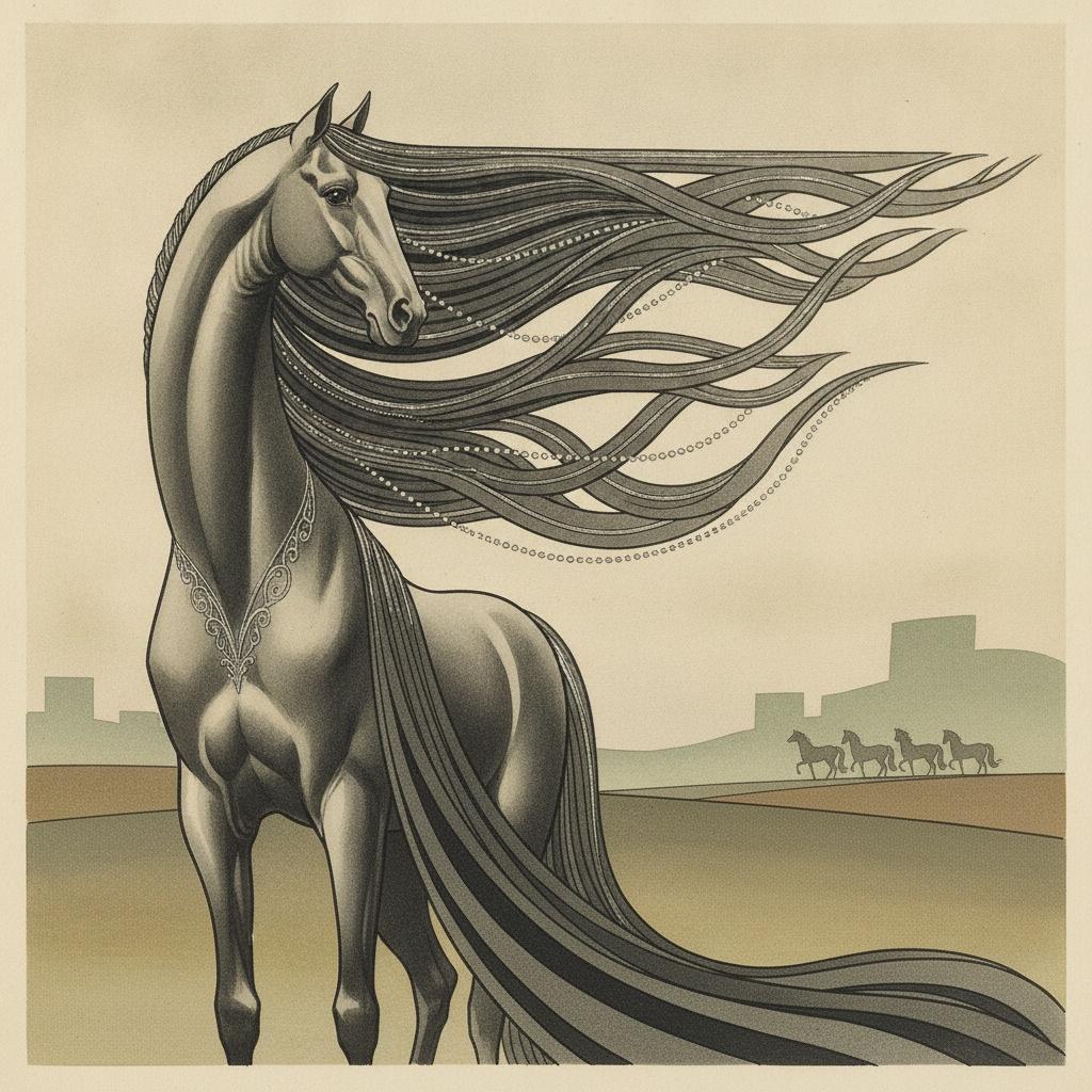 Flowing Charcoal Mane Across A Muted Horizon — Valentin Laurent De Courcey