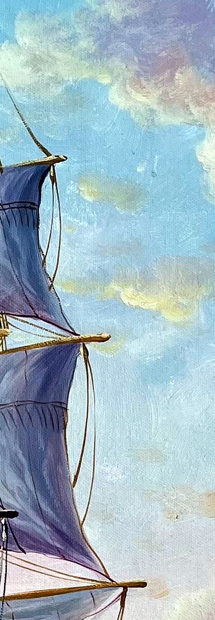 Romantic Sailing Ship at Sunset - detail