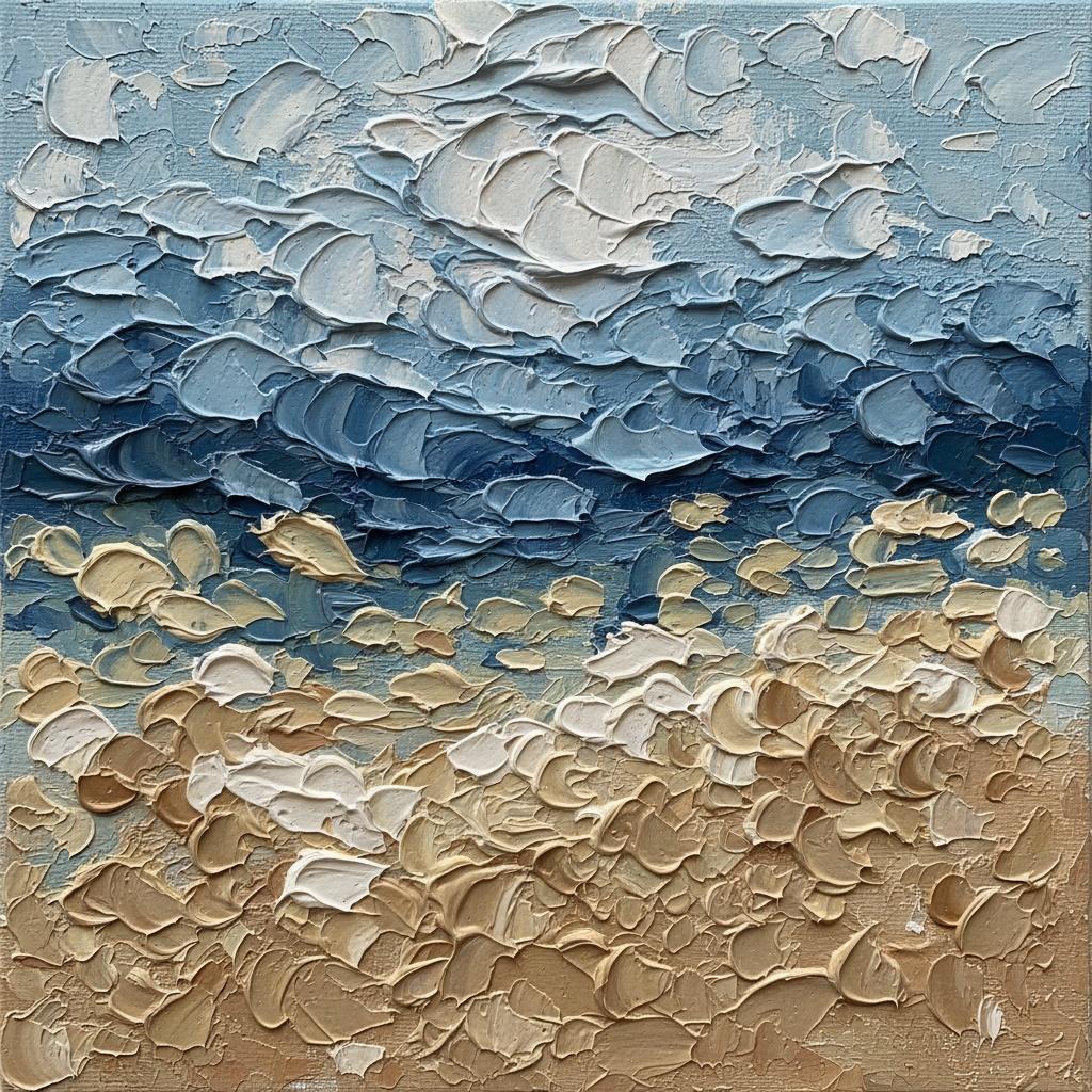 Ethereal Tides Of Ochre And Indigo: A Sculptural Study In Coastal Serenity — David Moreau