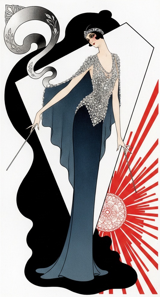 Crimson Radial Burst And The Silvered Silhouette — Valentin Laurent De Courcey