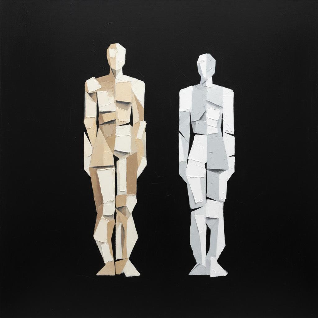 Fragmented Souls In Monochromatic Silence: A Singular Study Of Geometric Tension — Laurent Fabre