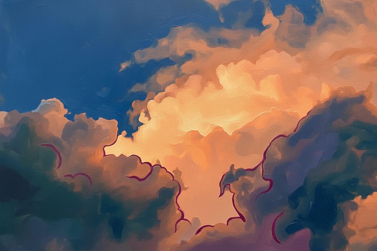 Cerulean Radiance: An Ephemeral Horizon In Crimson Outline — Jacques Villedieu