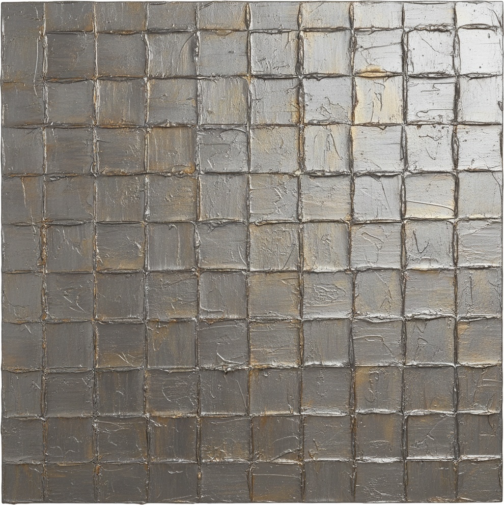 Monolithic Silver Grid: A Sculptural Study In Metallic Impasto And Structured Chaos — David Moreau