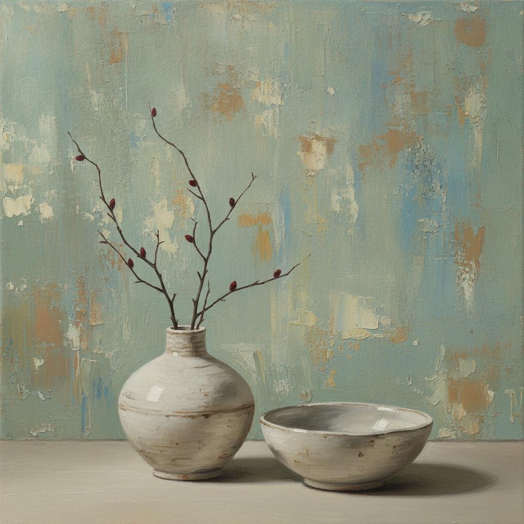 Spindly Branches And Ceramic Forms In Muted Ochre — Laurent Roche
