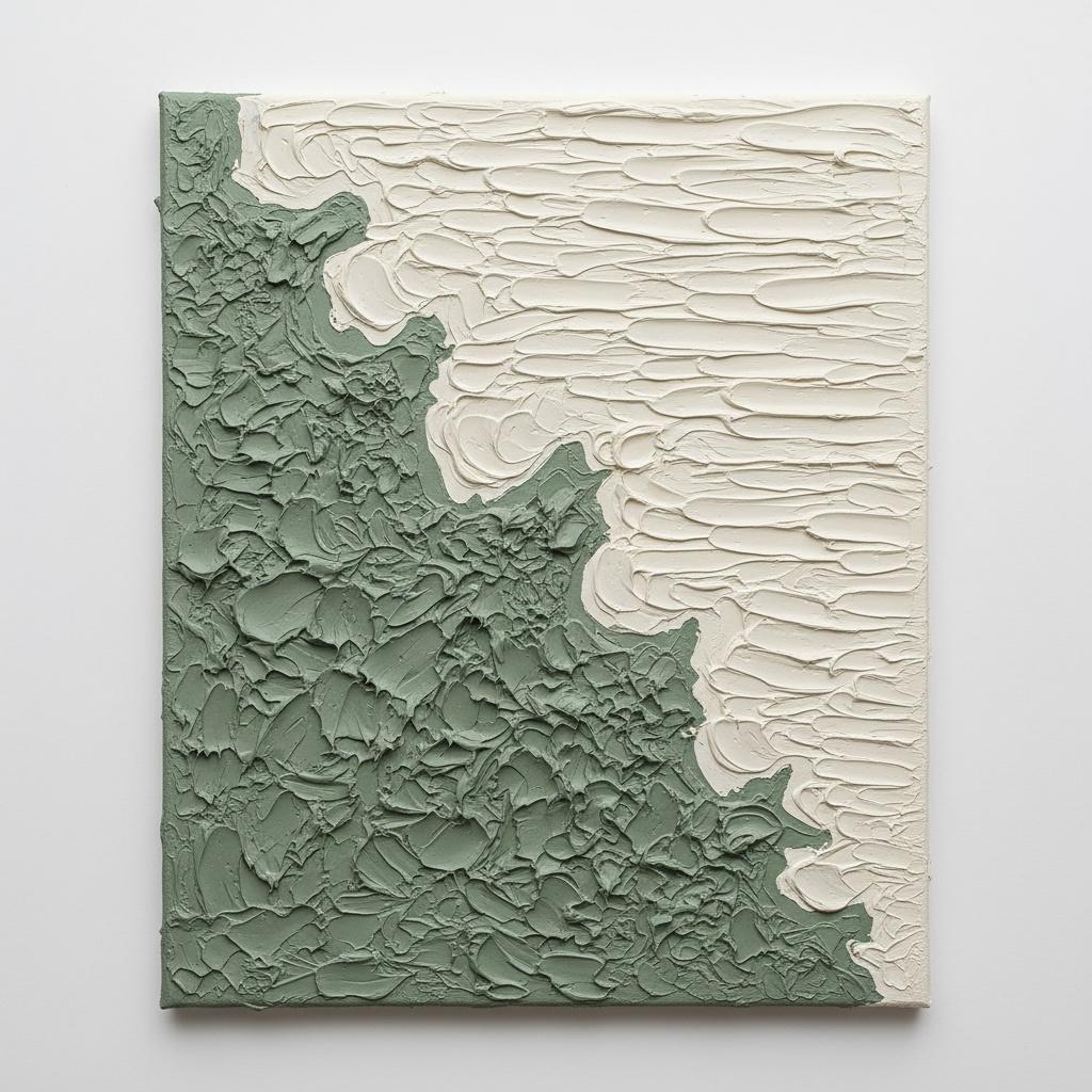 Fragmented Silence In Sage And Cream: A Sculptural Study Of Organic Texture — David Moreau