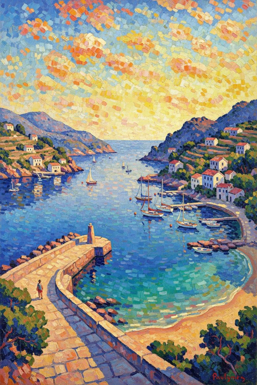 Luminous Sanctuary: Golden Hour Over The Mediterranean Cove — Claire Dupuis