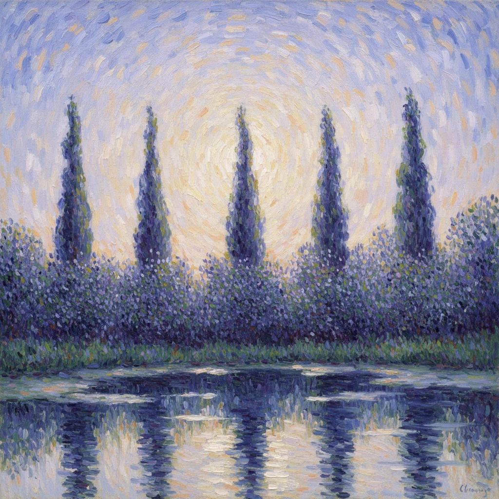 Luminous Sentinels In Periwinkle Dawn — Marc Duvallier