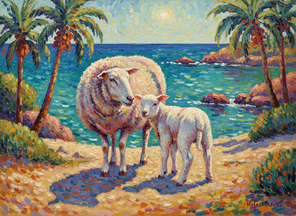Azure Serenity: A Pastoral Mirage In Pointillist Light — Océane Faubert
