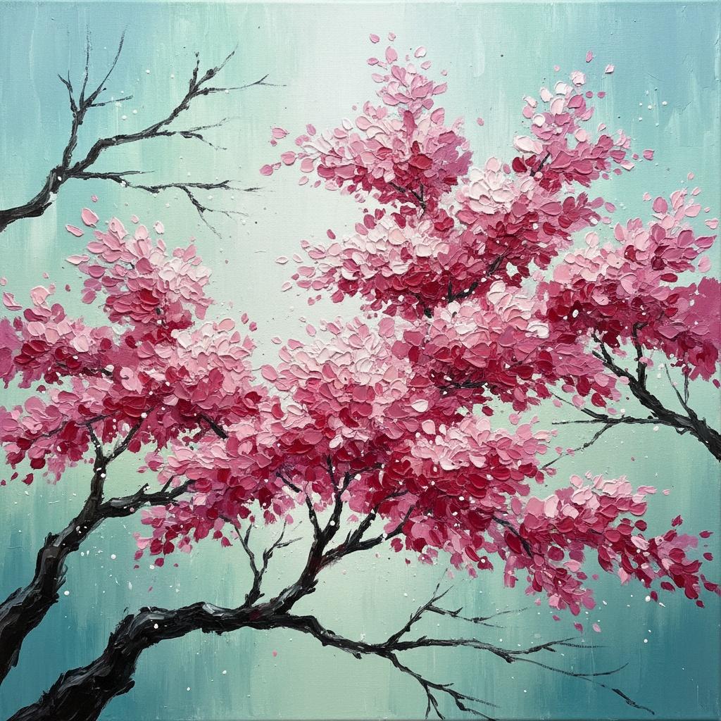 Ethereal Magenta Bloom Amidst A Luminous Teal Sky: A Singular Impasto Masterpiece — Christian Noiret
