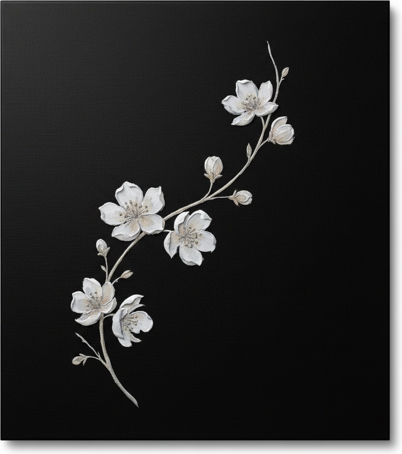 Ephemeral Grace: A Monochromatic Study Of Silent Blossoms In Infinite Shadow — David Moreau
