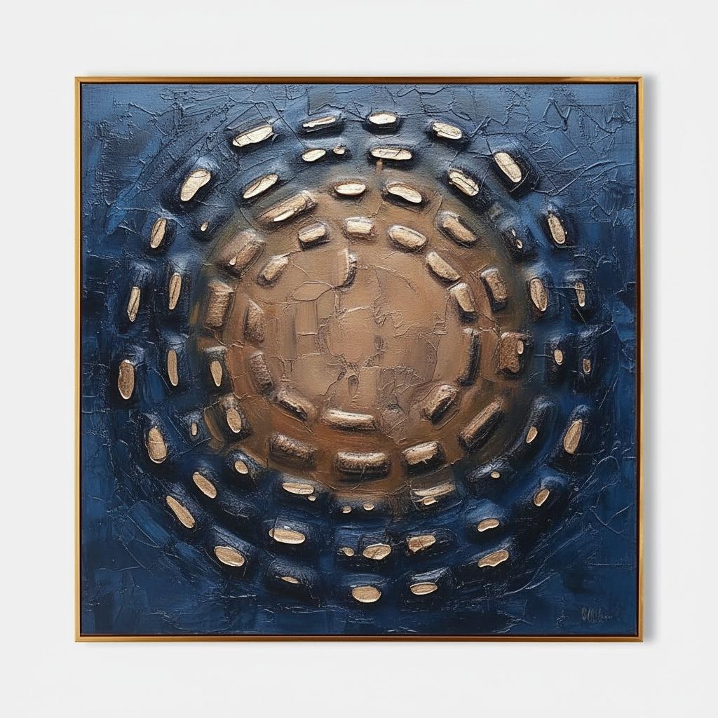 Celestial Orbit In Midnight Blue And Bronze: A Monumental Meditative Masterpiece — David Moreau