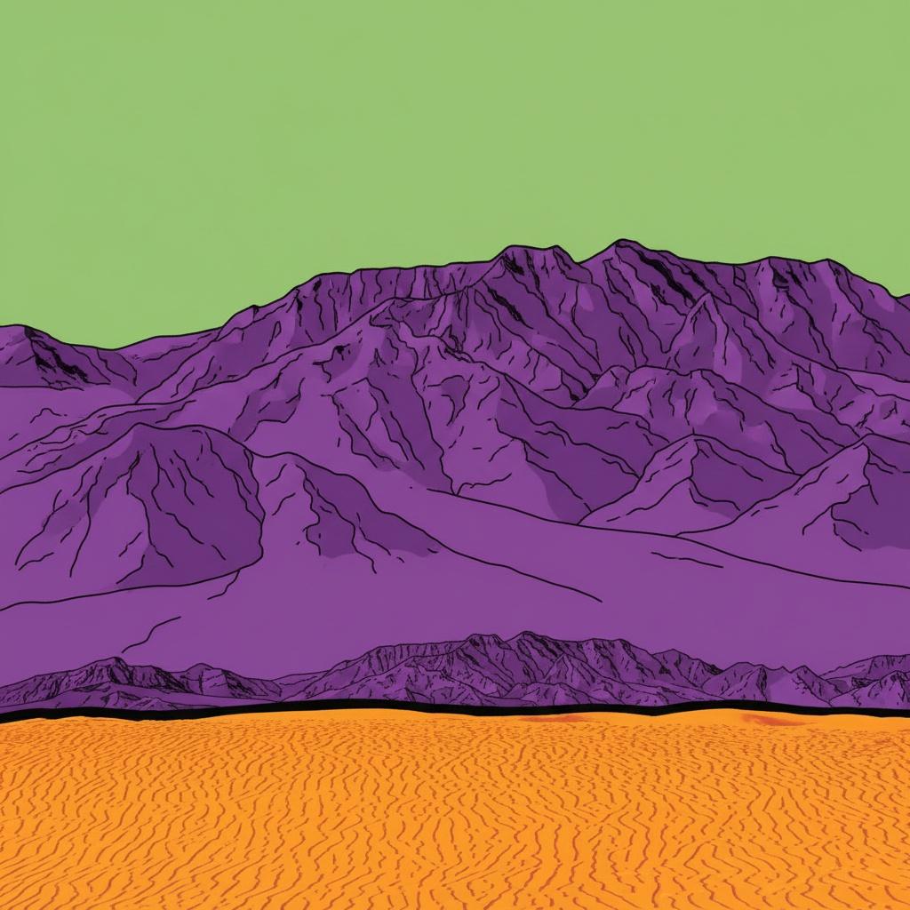 Monolithic Violet Peaks Under A Radiant Lime Sky: A Singular Graphic Masterpiece — Caroline Pelletier