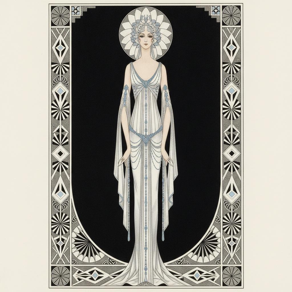 The Blue Embroidered Gown Within A Geometric Petal Halo — Valentin Laurent De Courcey