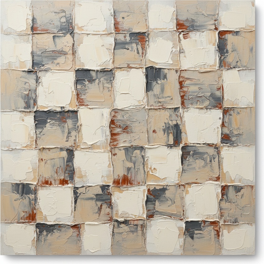 Monolithic Tectonic Grid In Earthbound Impasto And Weathered Neutral Tones — Laurent Fabre
