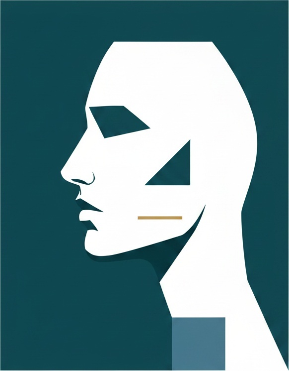 Architectonics Of Silence: A Profile Study In Teal And Ivory Geometry. — Laurent Fabre