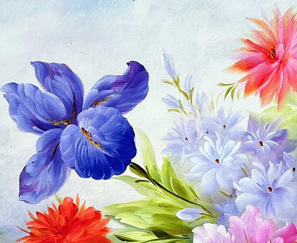 Impressionist Floral Still Life with Peonies and Roses - detail