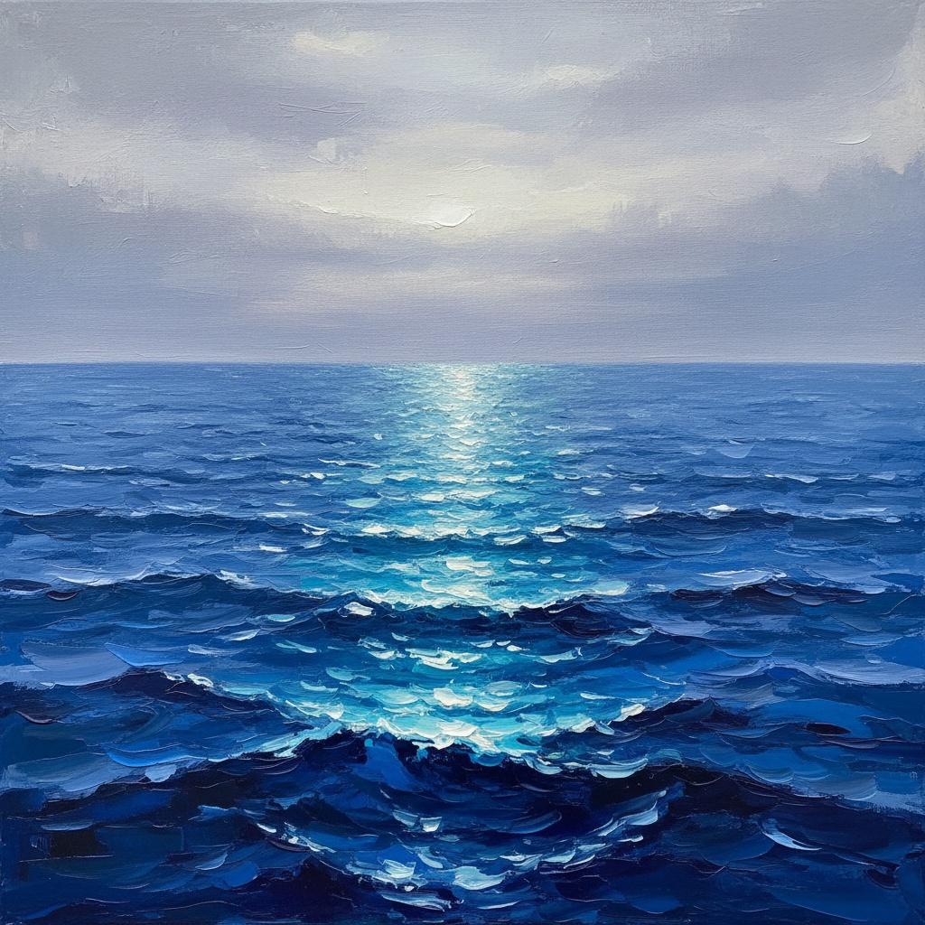 Cerulean Rhythms: An Impasto Study Of Light Upon The Infinite Oceanic Tide — Christian Noiret