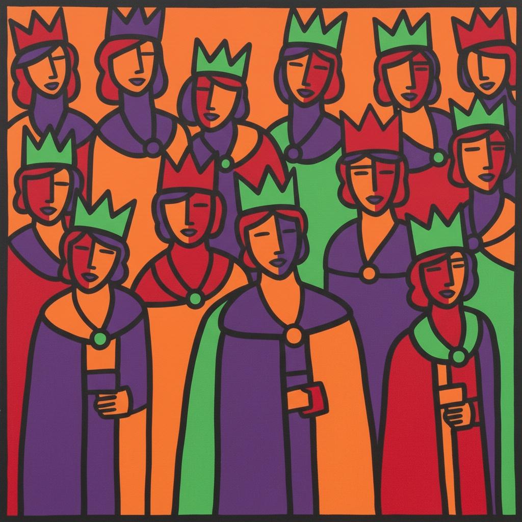 Monarchs Of The Eternal Plane: A Symmetrical Study In Vibrant Geometric Majesty — Caroline Pelletier