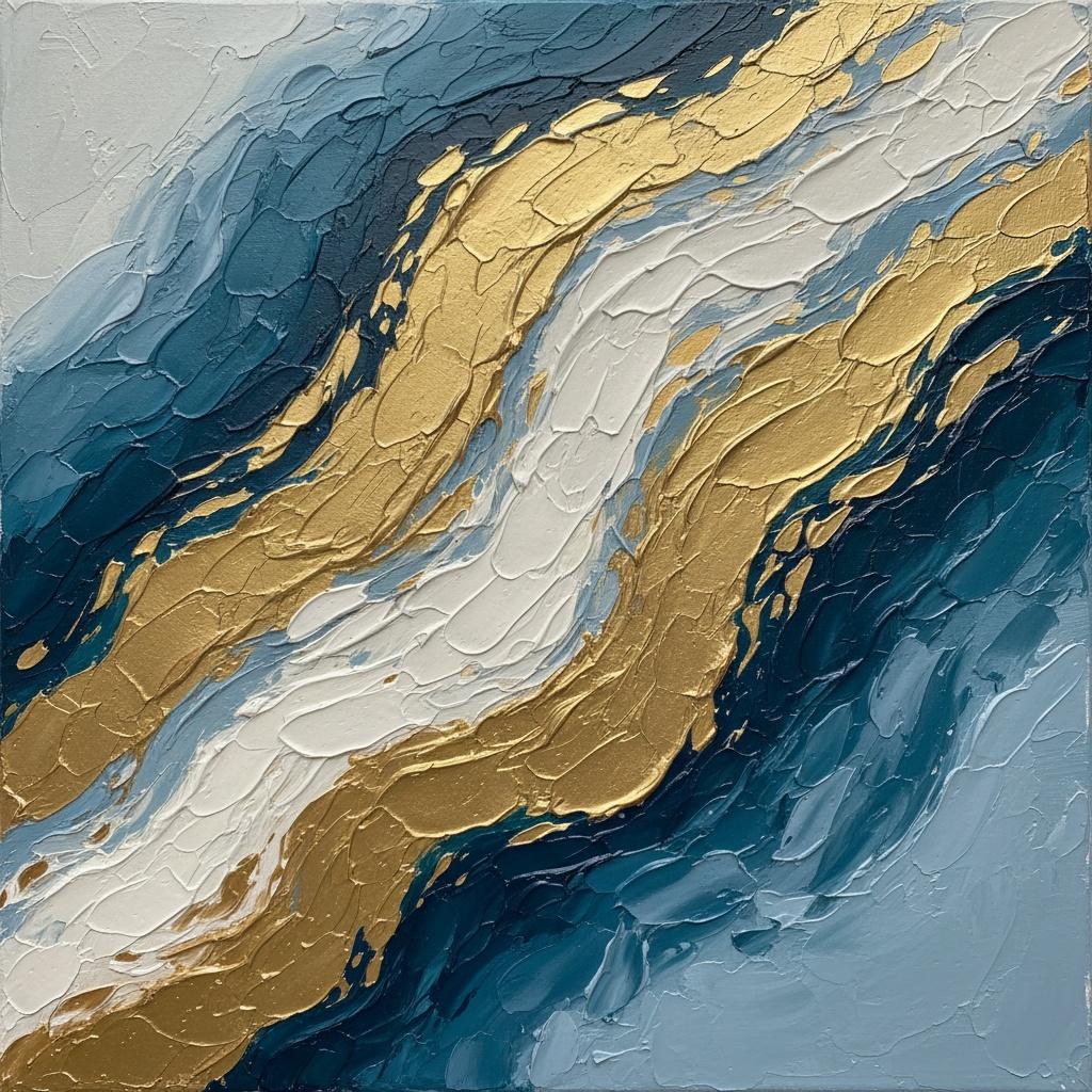 Sculptural Convergence Of Gilded And White Strata Within Deep Azure Tides — David Moreau